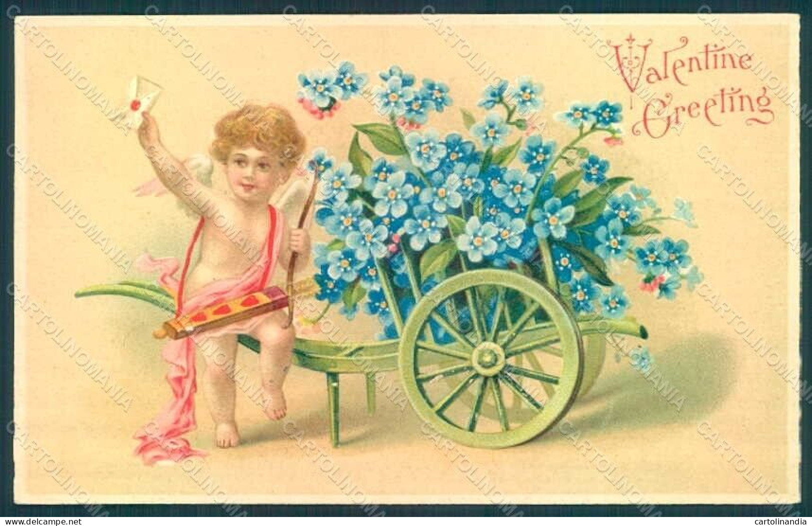 Greetings Valentine Angel Eros Myosotis Flower Valentine S. 311 Relief Pc HR0504 - Autres & Non Classés