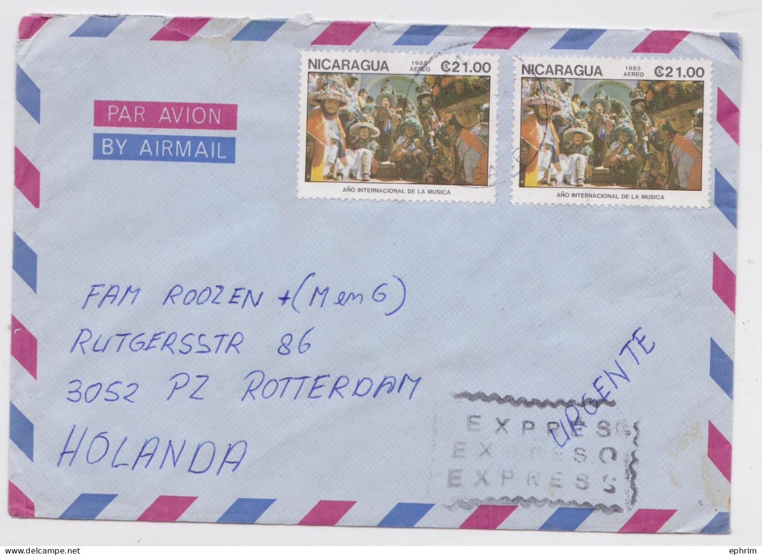 Nicaragua Matagalpa Lettre Timbre Stamp Express Air Mail Cover Sello Ano Internacional De La Musica Correo Aereo Expreso - Nicaragua