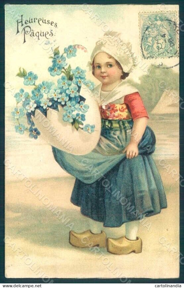 Artist Signed Clapsaddle ? Dutch Girl Egg Myosotis Easter Relief Postcard HR0562 - Altri & Non Classificati