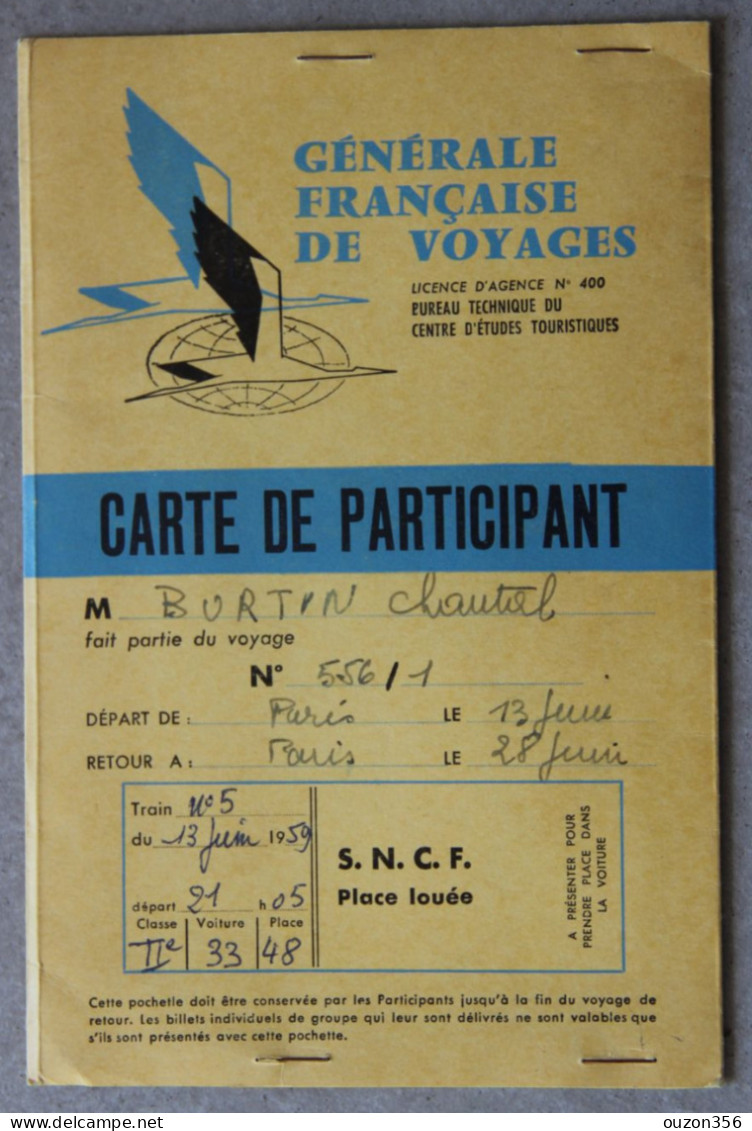 Carte De Participant Et Programme De La Générale Française De Voyages à Paris, 1959, En Italie - 1950 - ...