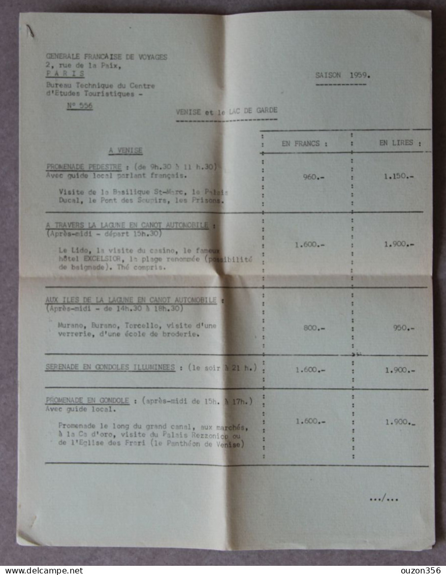 Carte De Participant Et Programme De La Générale Française De Voyages à Paris, 1959, En Italie - 1950 - ...