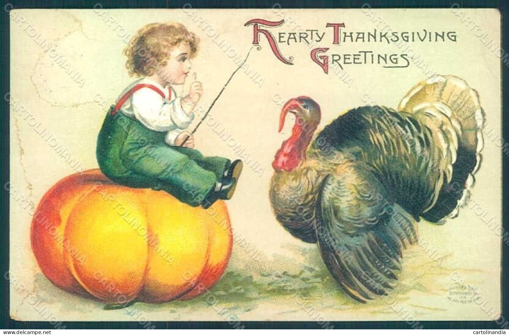 Artist Signed Clapsaddle Thanksgiving Pumpkin Child Boy Postcard HR0814 - Altri & Non Classificati