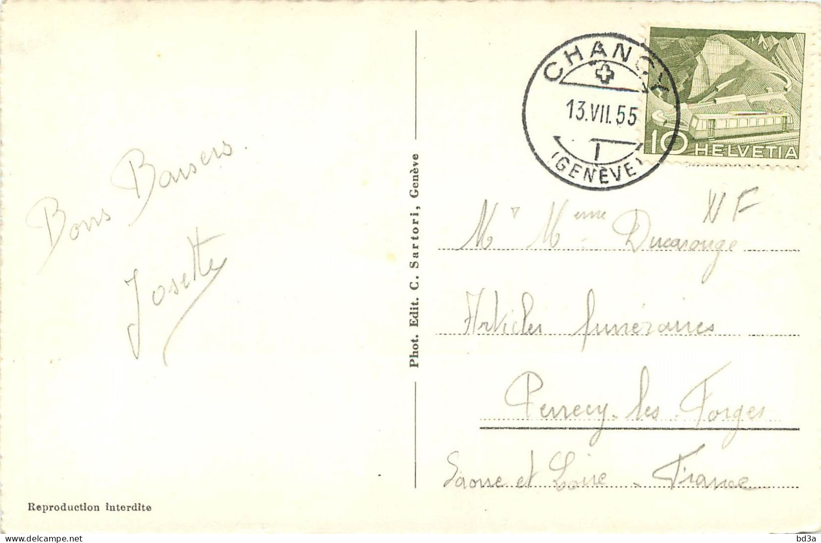 CACHET CHANCY GENEVE 1955 - Postmark Collection