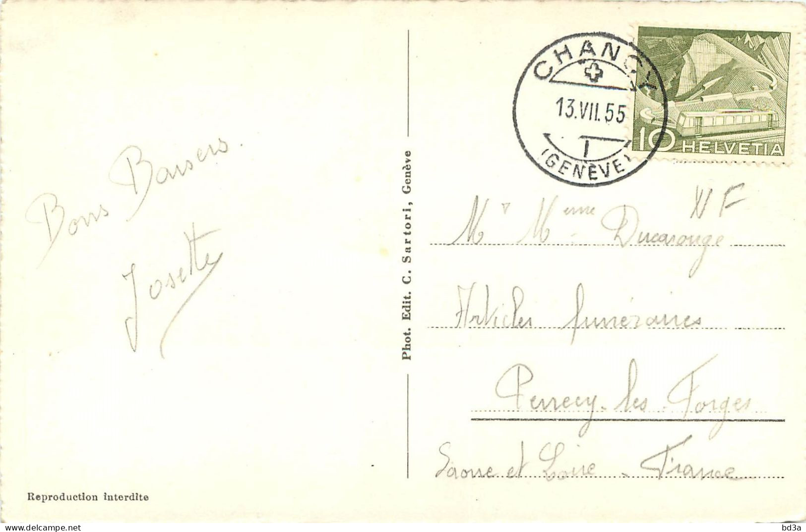 CACHET CHANCY GENEVE 1955 - Marcophilie