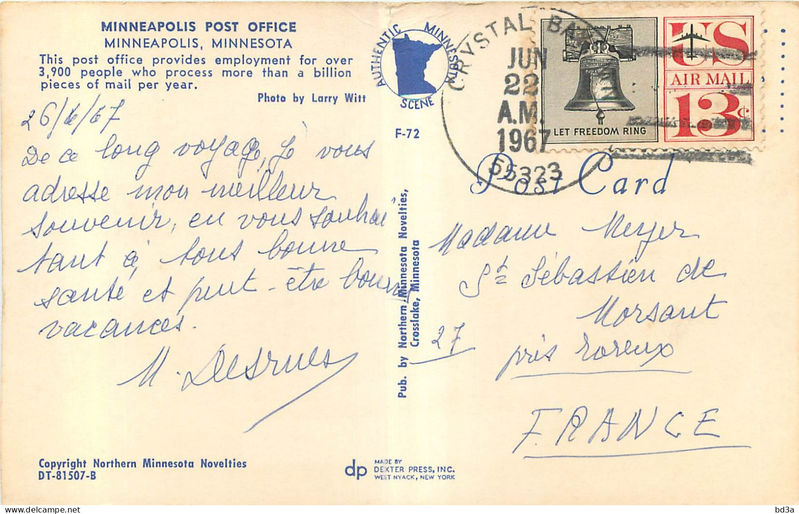 CACHET USA 1967 CRYSTAL - Marcophilie