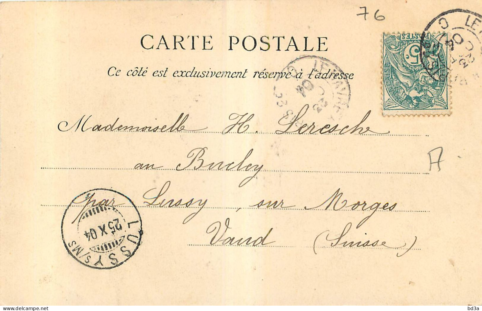 CACHET SUISSE LUSSY S/MS 1904 - Marcophilie