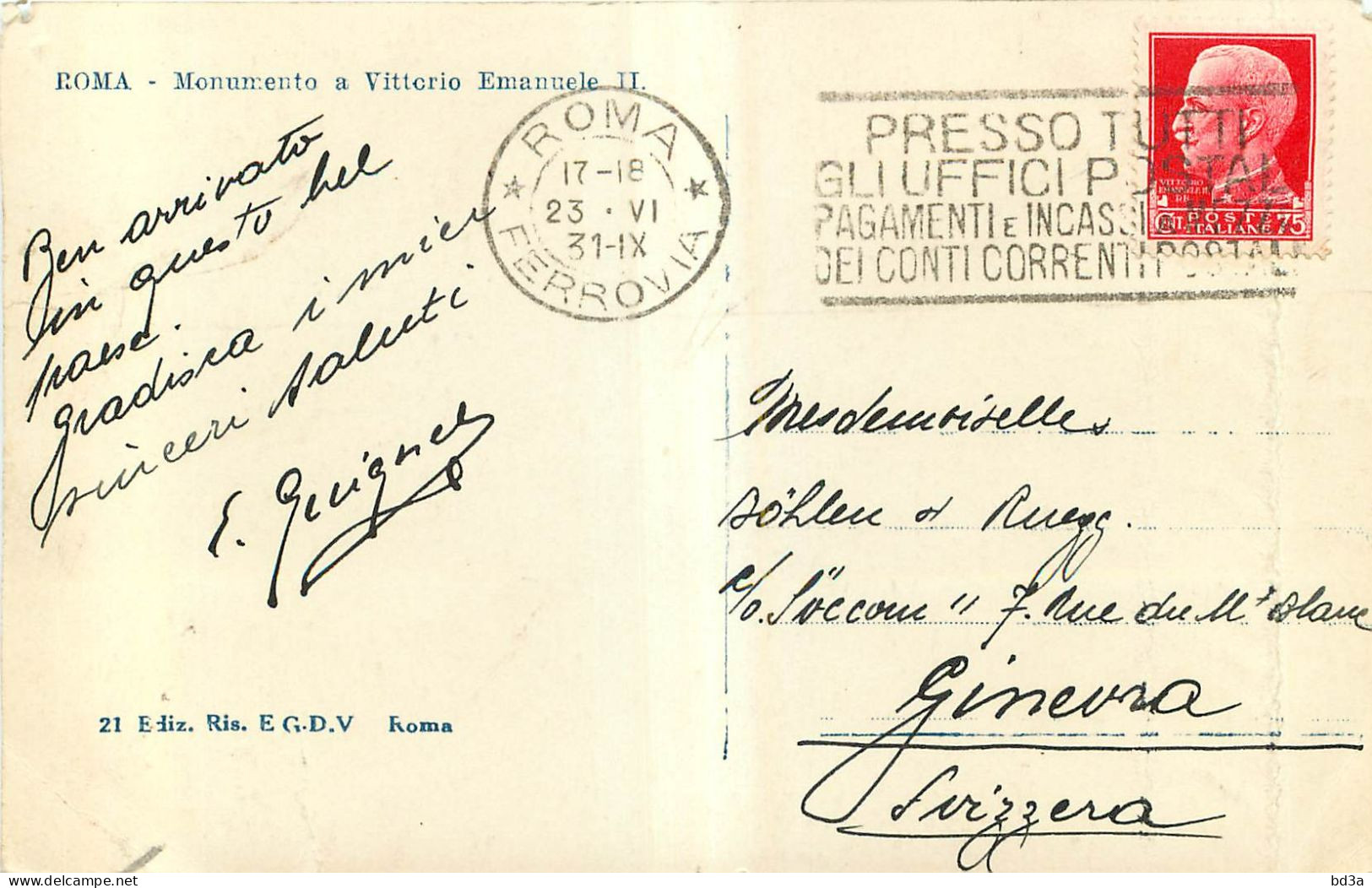 MARCOPHILIE ROMA FERROVIA 1931 - Frankeermachines (EMA)