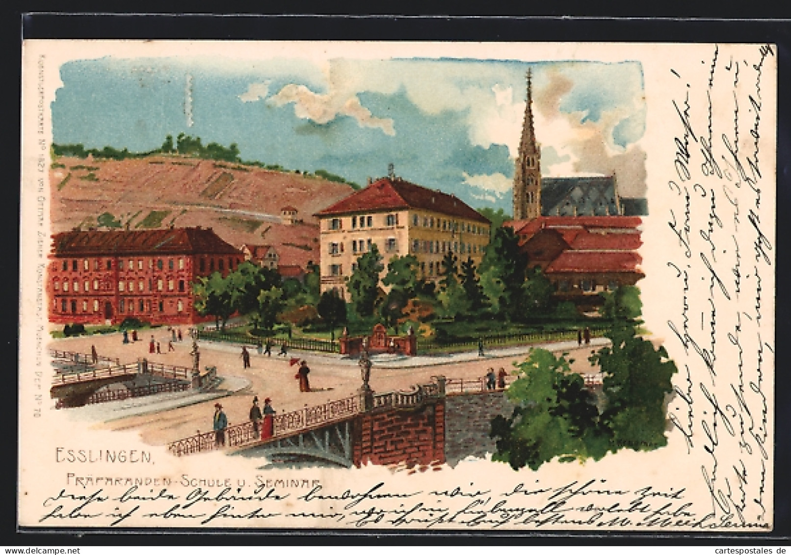 Lithographie Esslingen A. N., Präparanden-Schule Und Seminar  - Esslingen