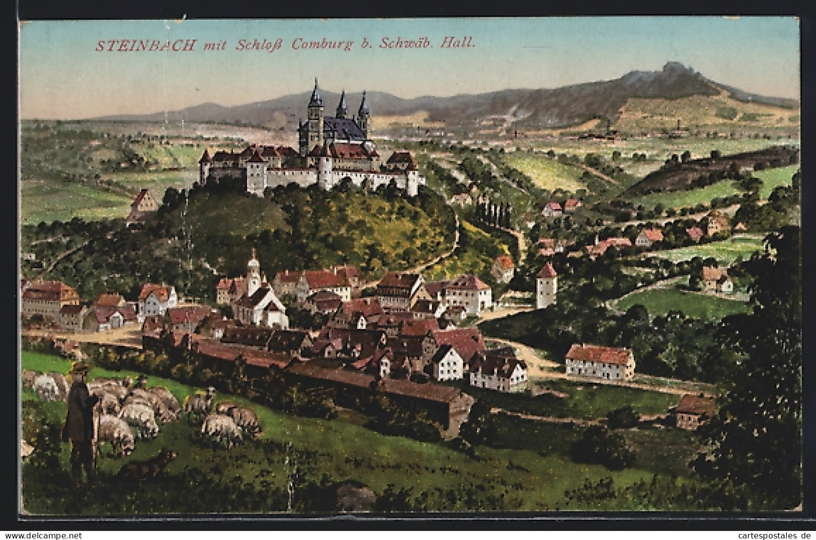 AK Steinbach B. Schwäb. Hall, Ortsansicht Mit Schloss Comburg  - Schwäbisch Hall