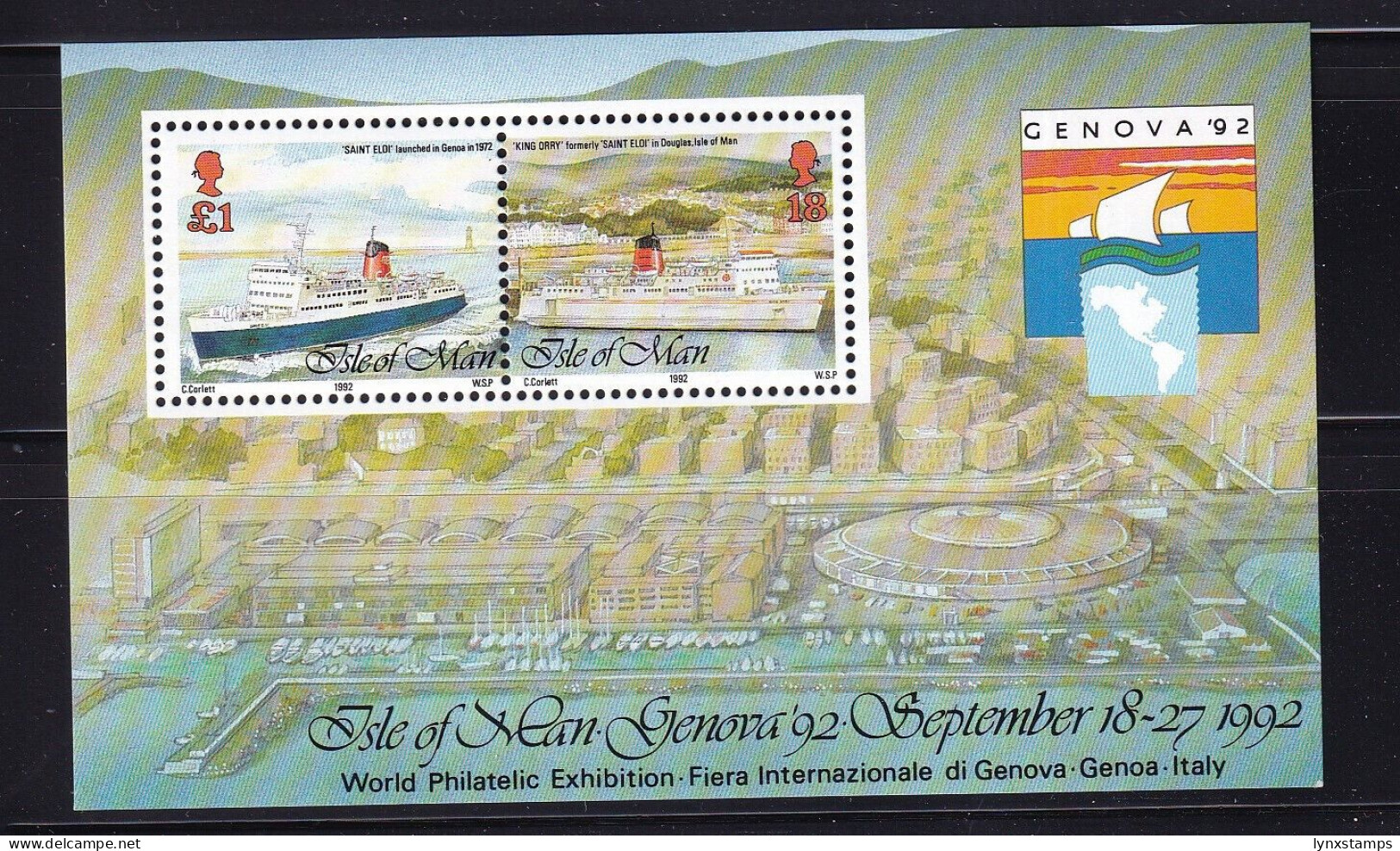 LI06 Isle Of Man 1992 World Philatetic Exhibition - Genova Mini Sheet - Local Issues