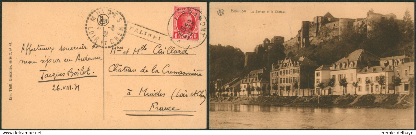 Houyoux - N°256 Sur CP Vue Obl S.C. "Libramont" + Griffe à L'origine PALISEUL > France (Muides). - 1922-1927 Houyoux
