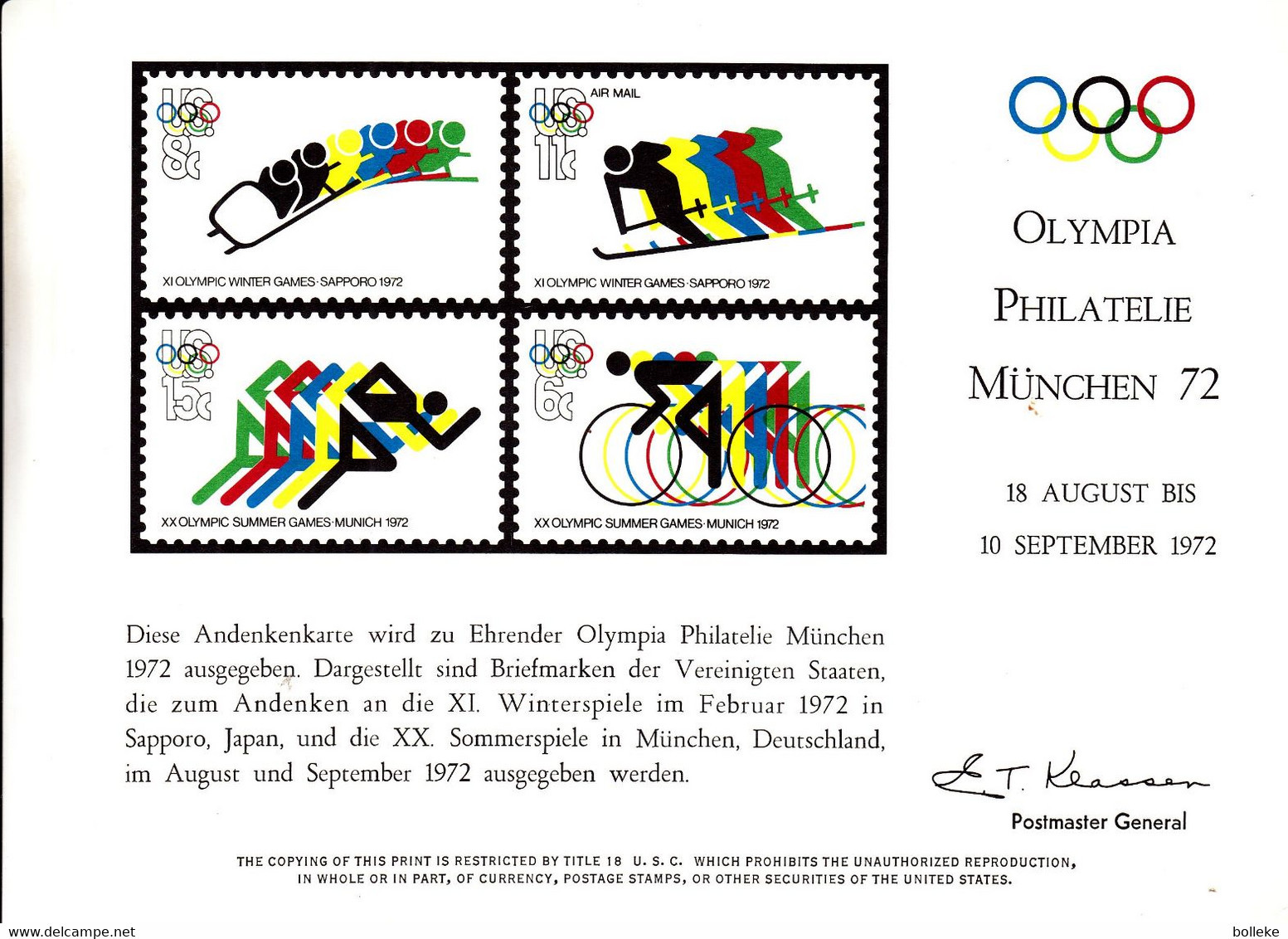 Jeux Olympiques - Münich 72 - Etats Unis - Document De 1972 ° -GF -  Cyclisme - Ski - Luge - Athlétisme - Brieven En Documenten