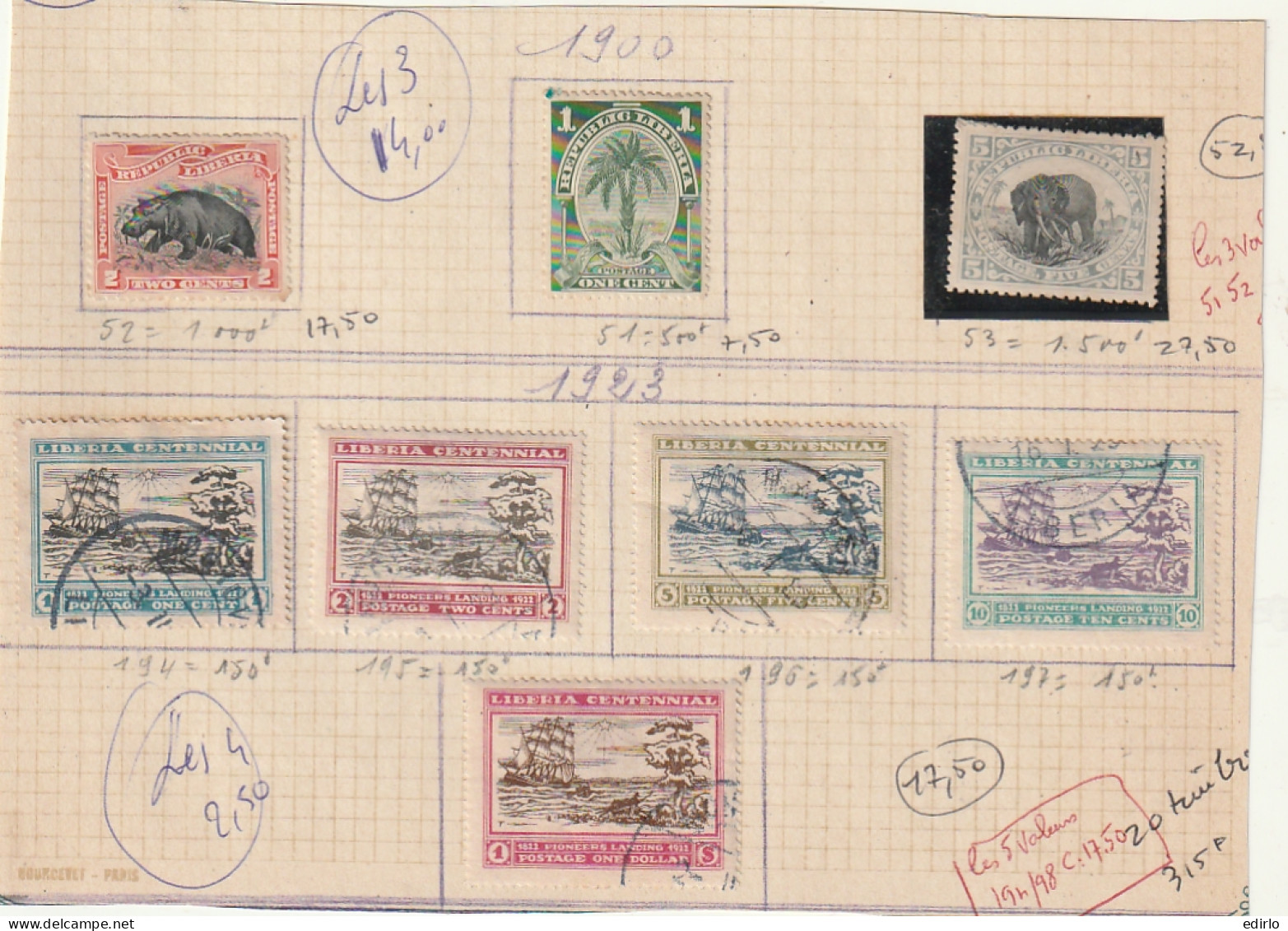 ///   LIBERIA  ///   PETIT LOT  Premiers Timbres -- Les 7 Timbres  - Liberia