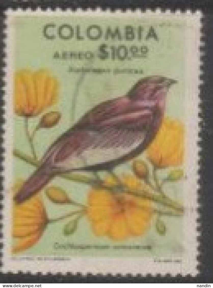 1977 COLOMBIA  USD STAMP ON BIRDS/Xipholena Punicea/Bird From COTINGA Family -Amazon Rainforest Bird - Passereaux