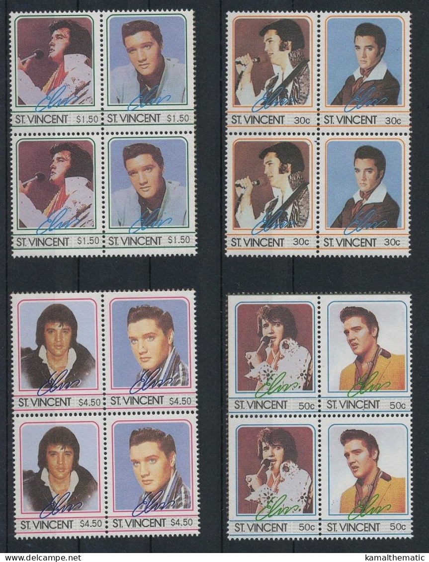 St Vincent 1985 MNH Blks, ELVIS PRESLEY, Music, Signature - Forgery - Fantasy Labels