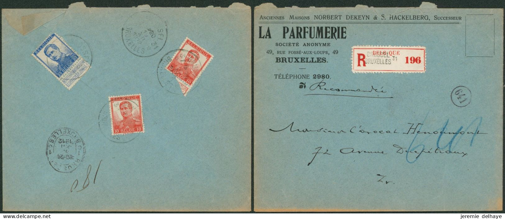 N°111 X2 Et 120 (au Verso) D'une L. Recommandé "La Parfumerie" + Obl Agence "Brussel / Bruxelles 31" > La Ville - 1912 Pellens