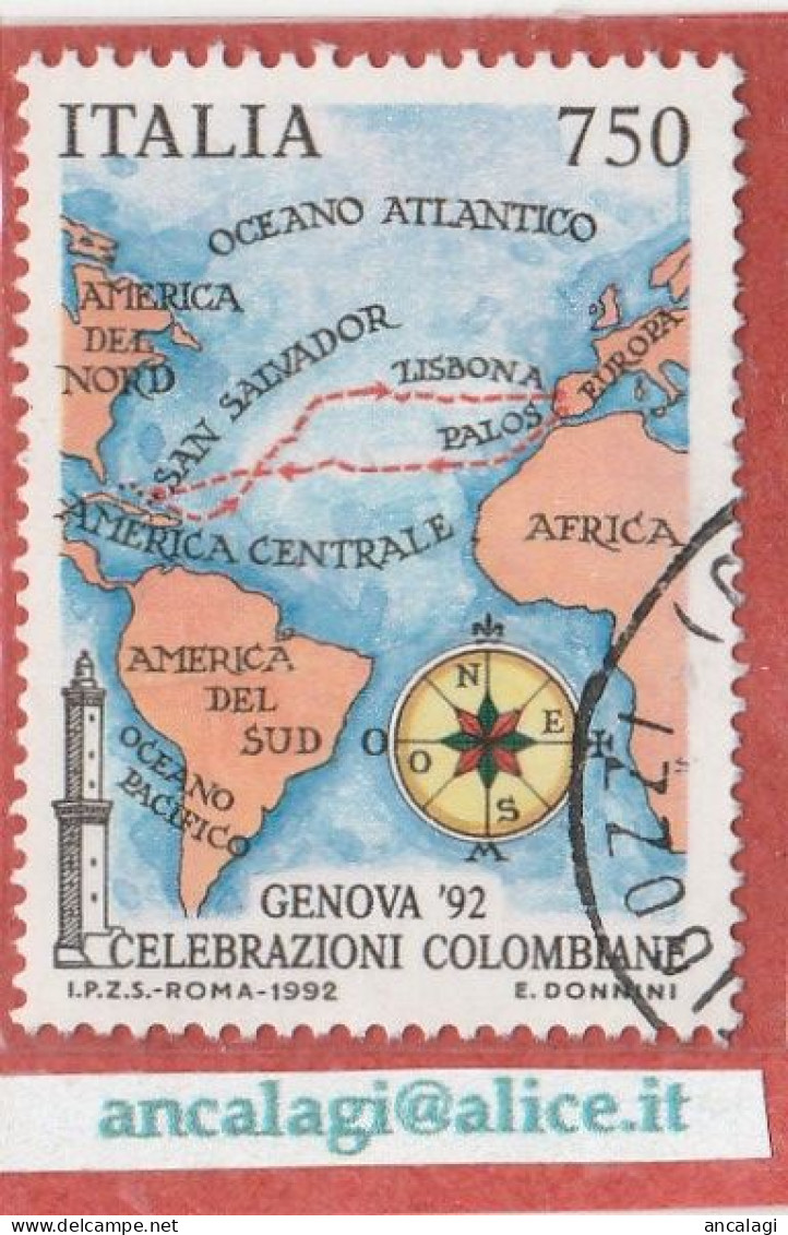 USATI ITALIA 1992 - Ref.0657B "MANIFESTAZIONI COLOMBIANE" 1 Val. Da L.750 - - 1991-00: Gebraucht