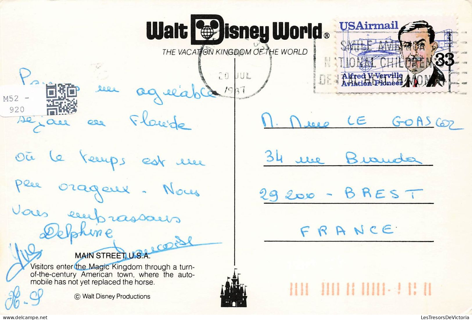 DISNEY - Disneyland - Main Street USA - Animé - Carte Postale Ancienne - Disneyland