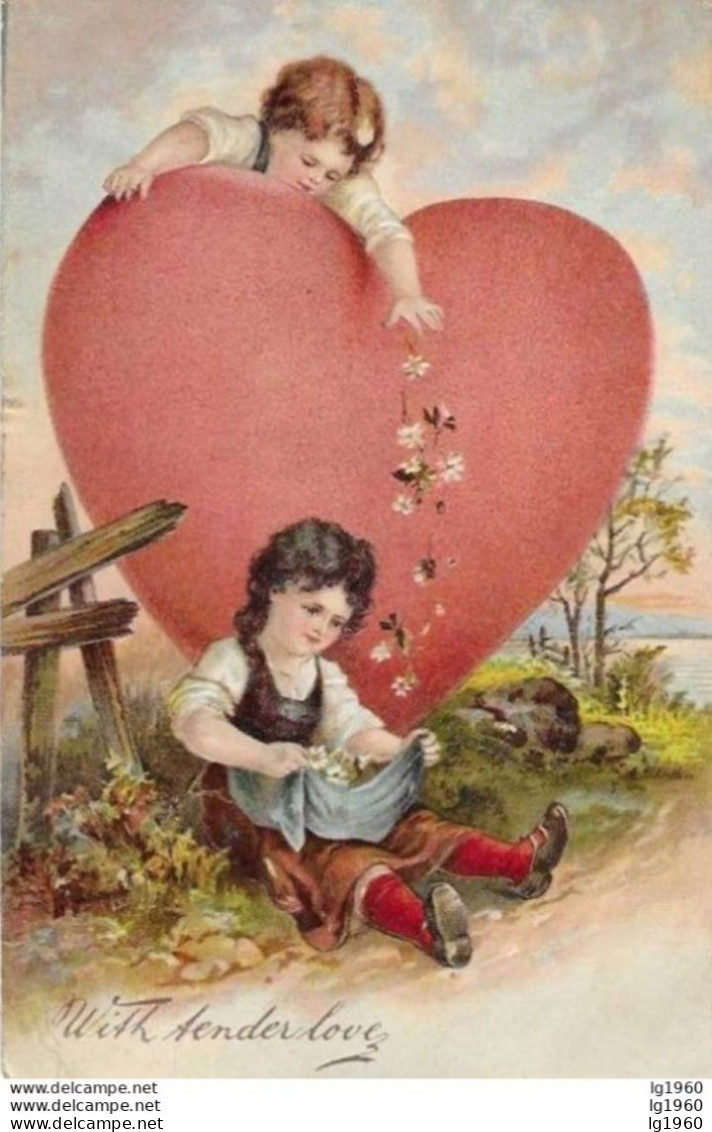 Children - Kinderen - Enfants - 2 Cpa - Reliefkaart - Embossed - Cpa Gaufrée - Valentine's Day