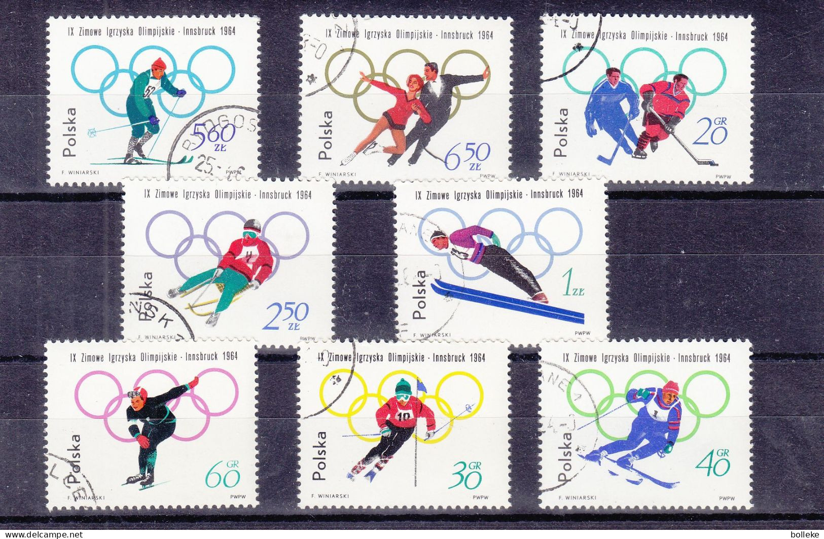 Pologne - Yvert 1322,/ 9 Oblitérés - Jeux Olympiques - Innsbruck 64 - Hockey - Ski - Patinage - - Usati
