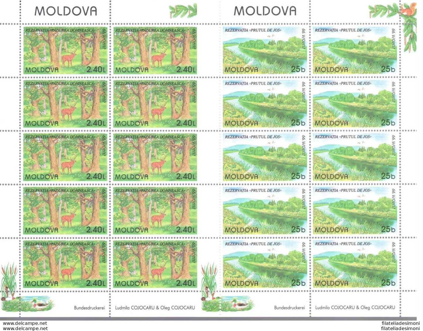 1999 EUROPA CEPT Moldavia/Moldova 2 Minifogli 10 Val &quot;Parchi Naturali&quot; - Andere & Zonder Classificatie