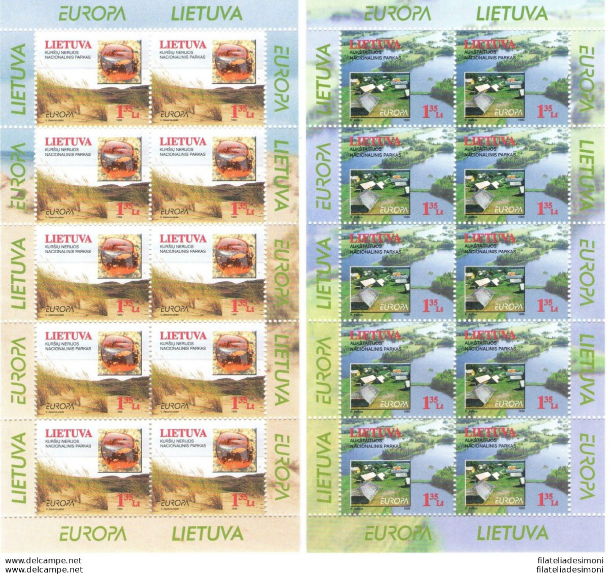 1999 EUROPA CEPT Lituania/Lietuva 2 Minifogli 10 Val &quot;Parchi Naturali&quot; - Autres & Non Classés