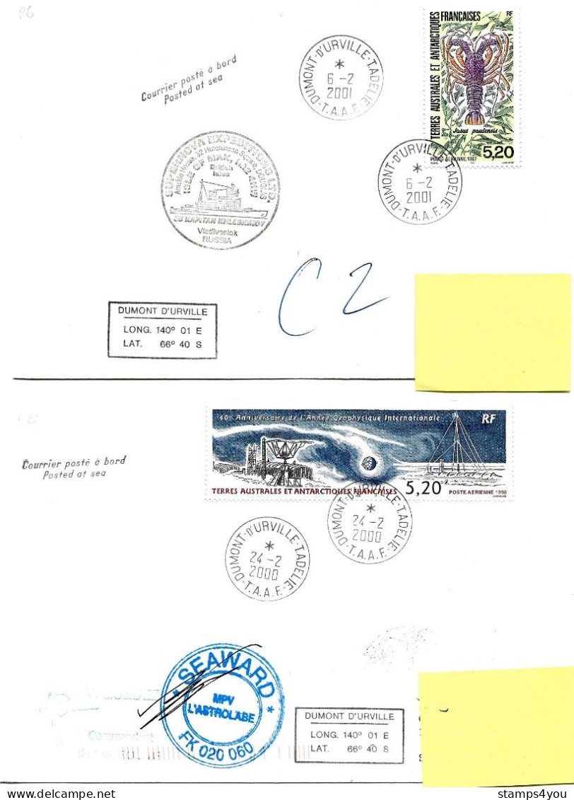 PO - 8 - 4 Plis Terre Adélie Avec Cachets Illustrés - Covers & Documents