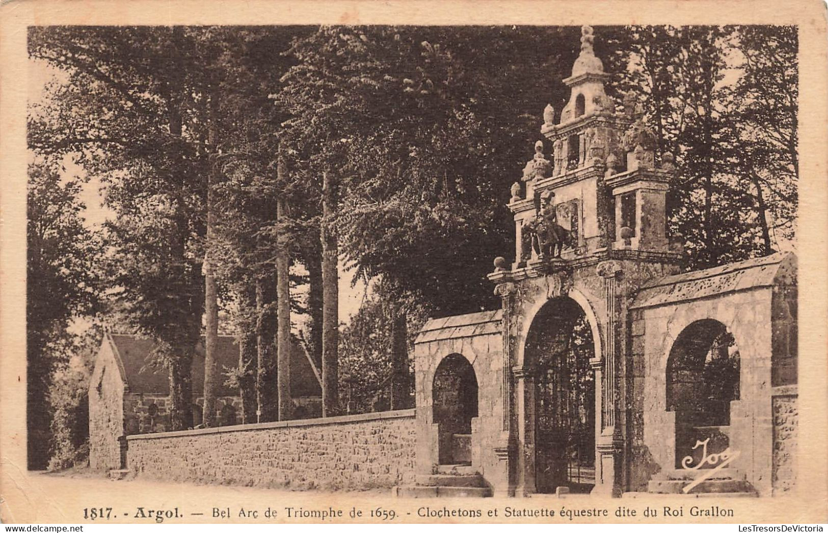 FRANCE- Argol- Bel Arc De Triomphe De 1659 -Clochetons Et Statuette équestre Dite Du Roi Grallon- Carte Postale Ancienne - Châteaulin