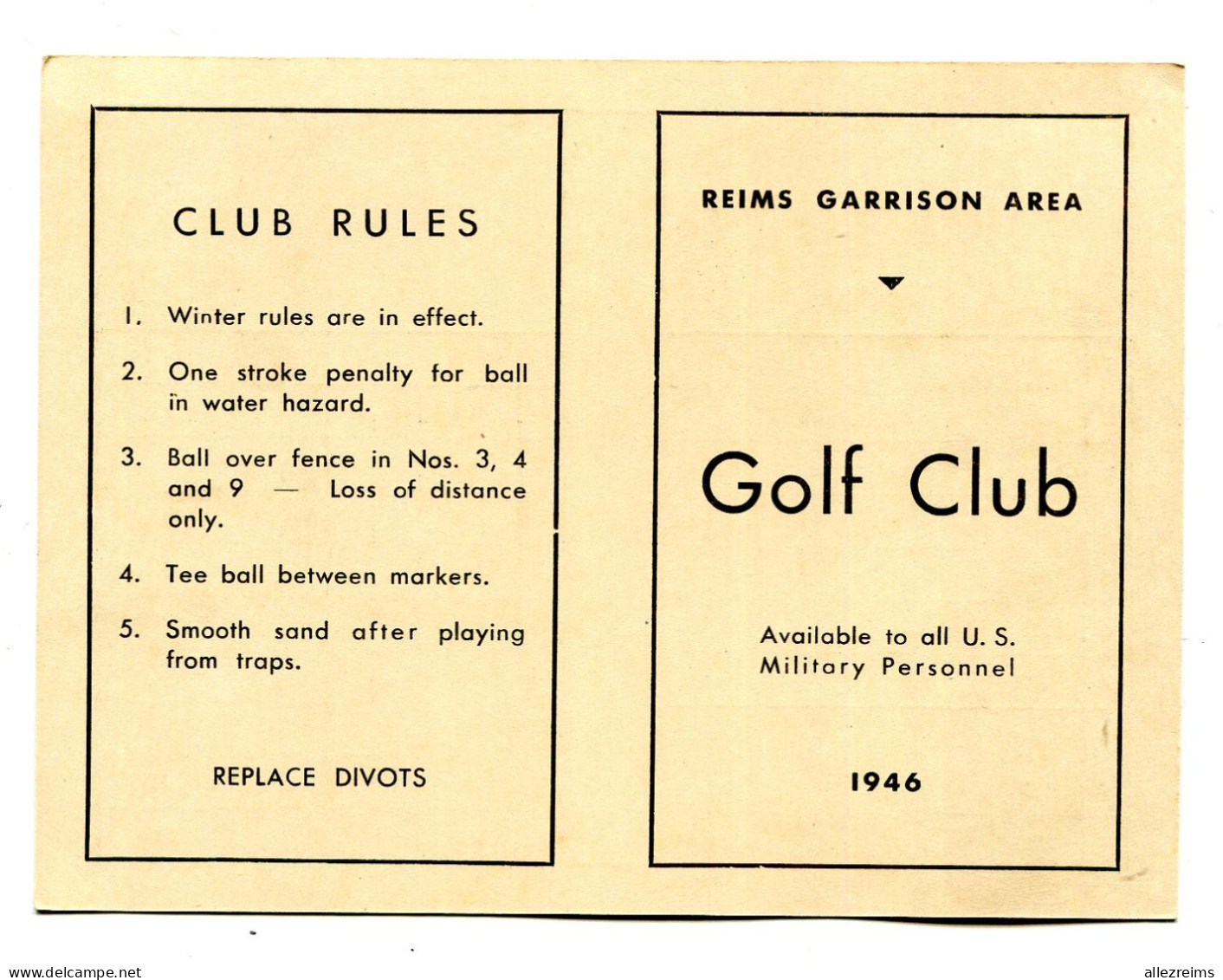 Carte Parcours De Golf à Reims Gueux 1946 Réservé Au Personnel Militaire US   VOIR  DESCRIPTIF  §§§ - Ohne Zuordnung