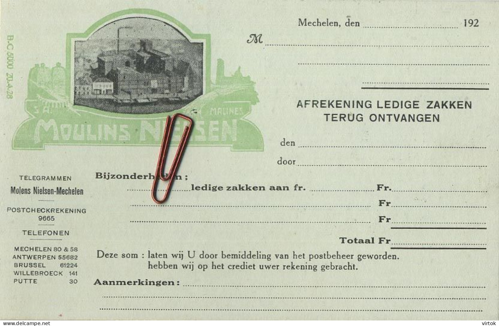 Mechelen   : Moulins Nielsen    Reclame Kaart 192x - Malines