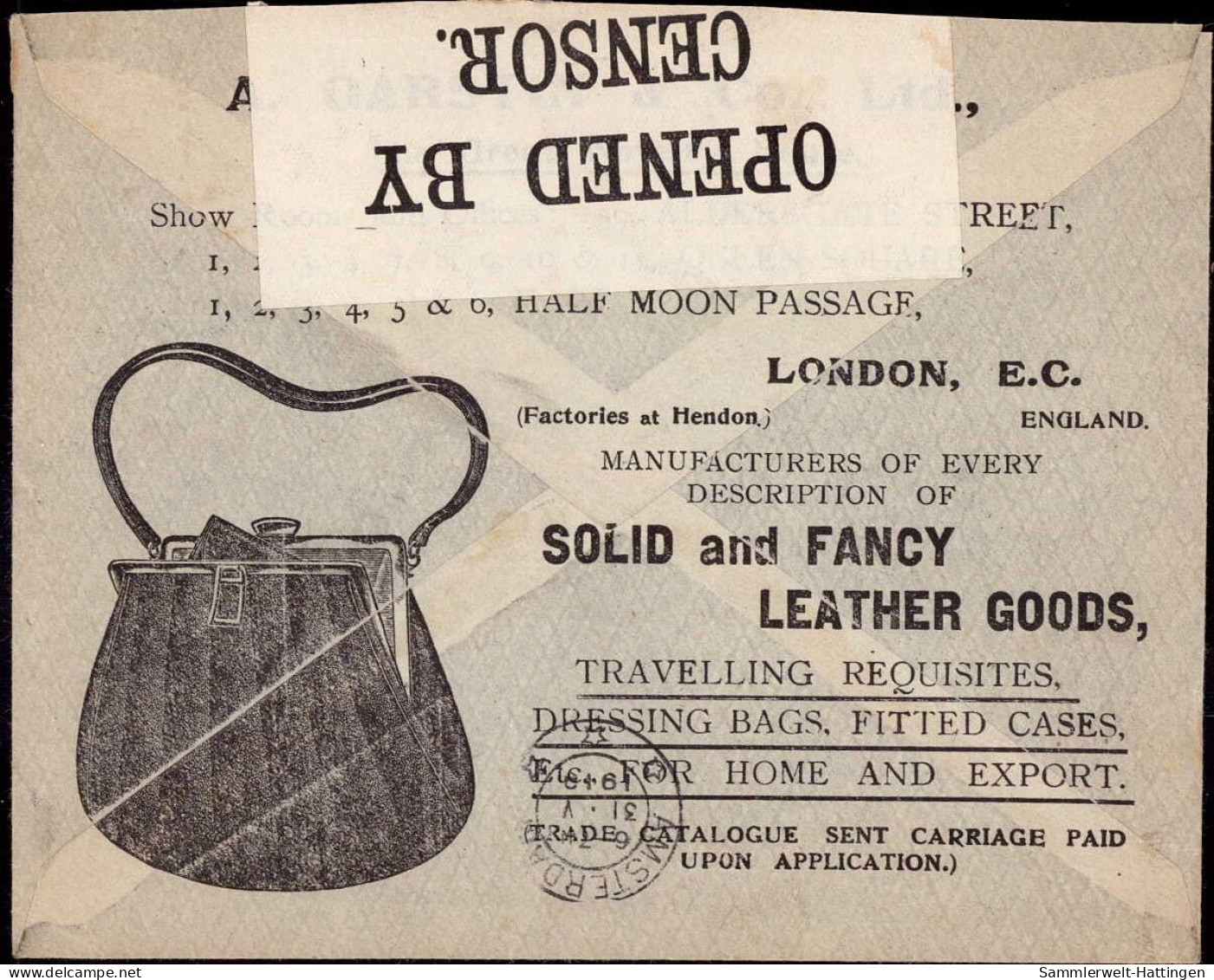 604158 | Brief 1919, Der Firma Carstin & Co. Leather Goods, Marke Mit Firmenlochung Perfin, Censored  | - Storia Postale