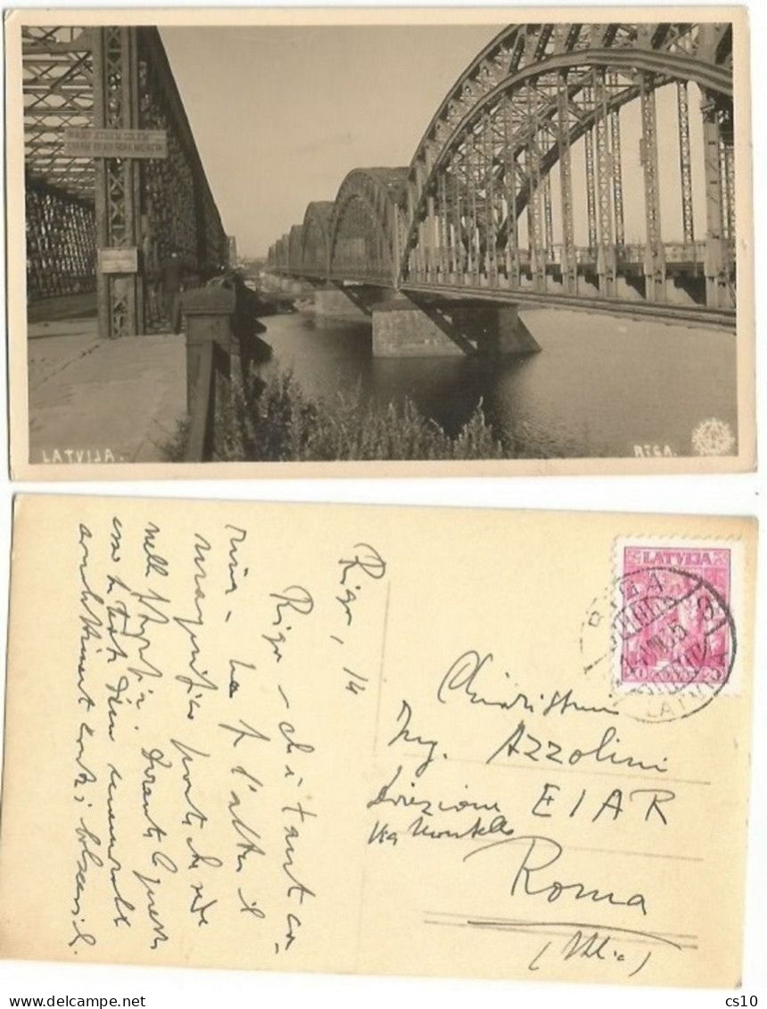 Latvija Riga The Twin Bridges Of Railways - B/w Pcard 14aug1935 X Italy With 1 Stamp - Ponts