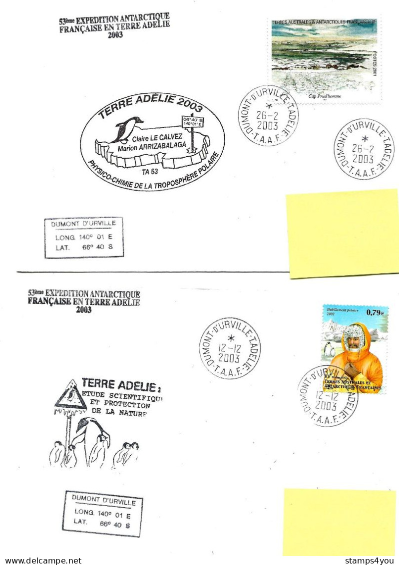 PO - 9 - 4 Plis Terre Adélie Avec Cachets Illustrés - Covers & Documents