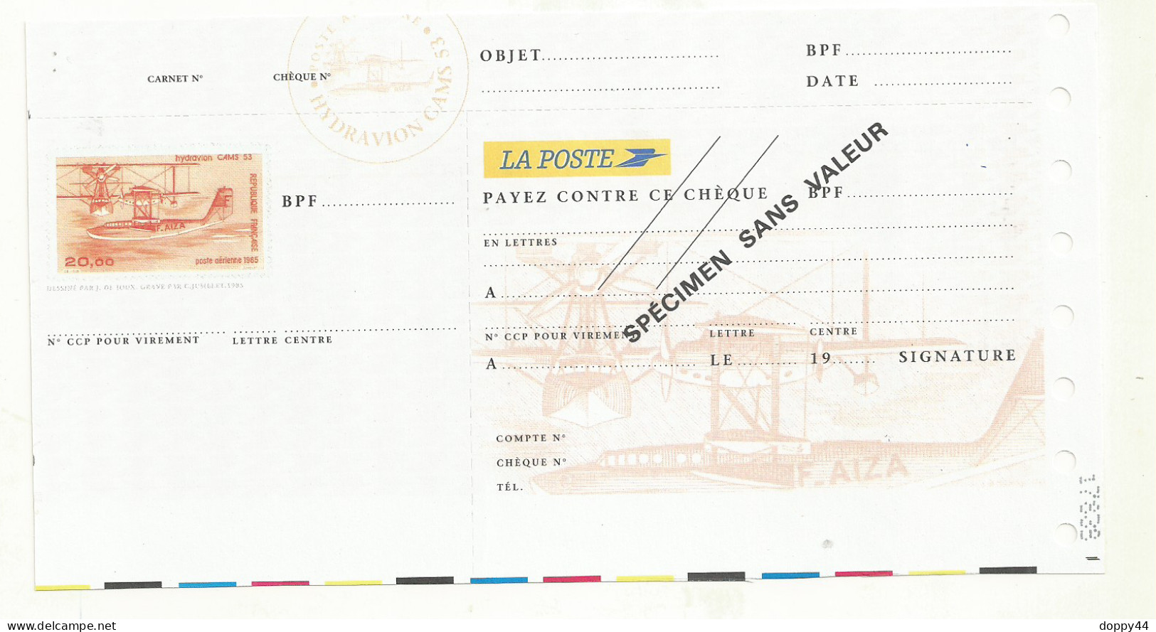 CURIOSITE SPECIMEN CHEQUE LA POSTE AVEC PA N° 58 NEUF TTB. - Andere & Zonder Classificatie