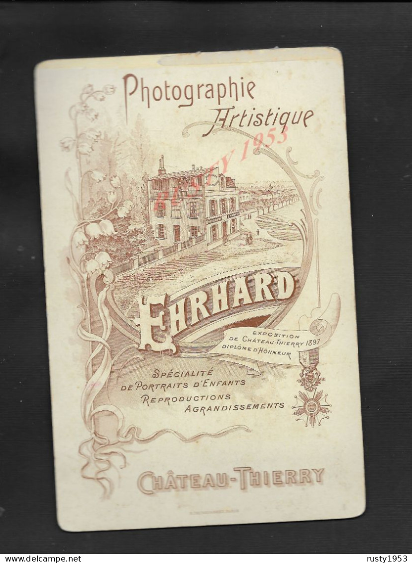 CDV CARTE DE VISITE PHOTO SUR CARTON 14X10 PHOTO EHRHARD À CHÂTEAU THIERRY COUPLE MARIAGE  : - Visitenkarten