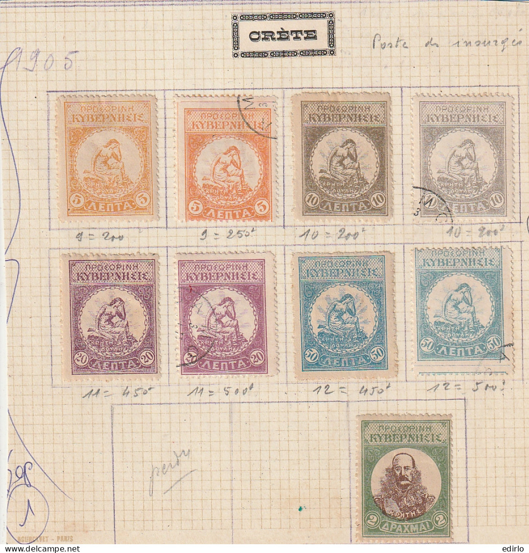 ///     CRETE  ///    Premiers Timbres De Crête  1905  - Crète