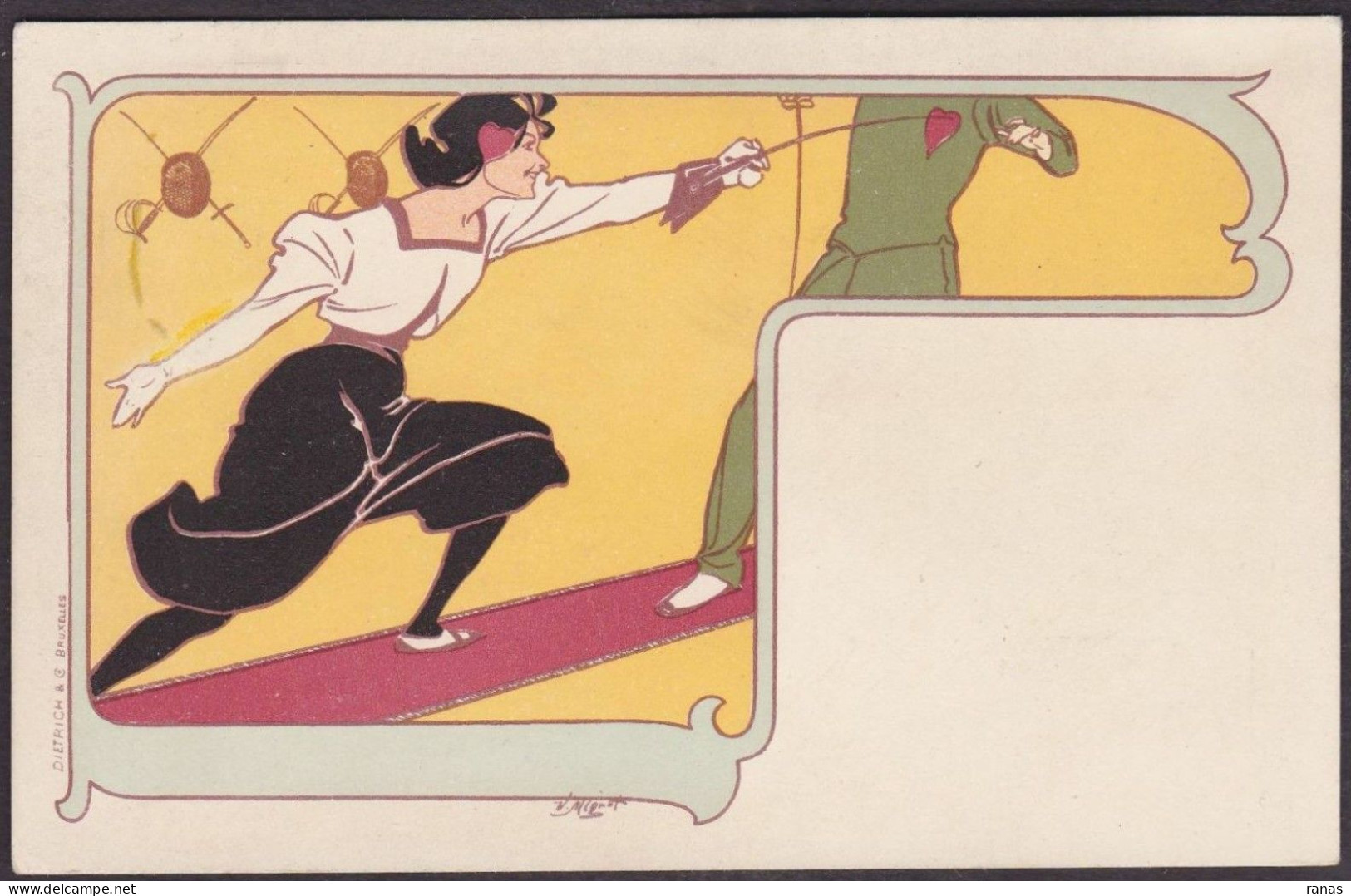 CPA Escrime Art Nouveau Femme Women Circulé - Escrime