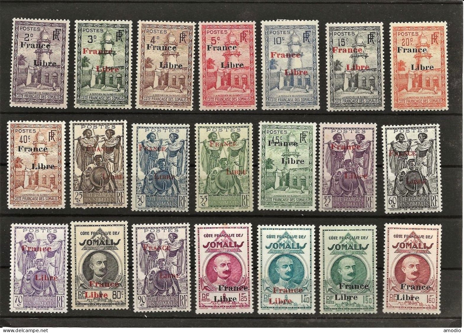Cote Des Somalis Y&T 204/233 Série Complète De 1938 Surchargée France Libre N* Infime, 2 Scans - Nuovi