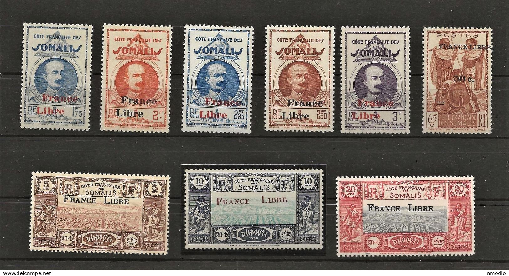 Cote Des Somalis Y&T 204/233 Série Complète De 1938 Surchargée France Libre N* Infime, 2 Scans - Neufs