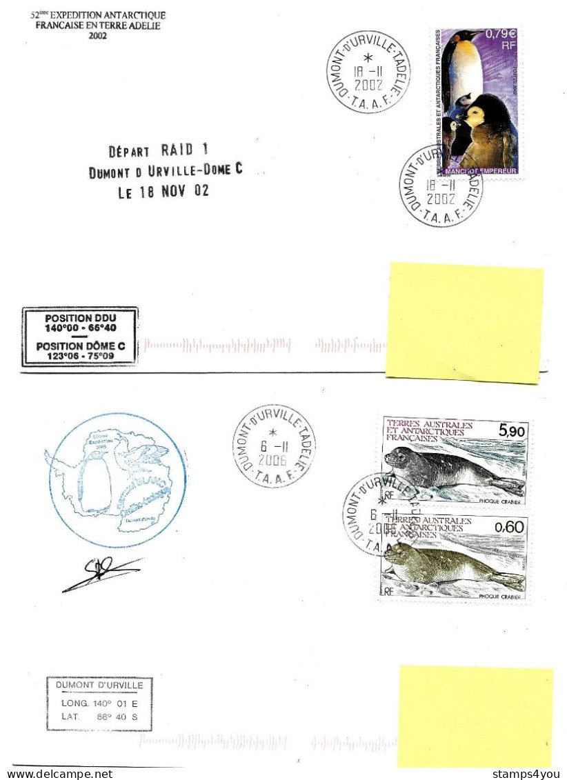 PO - 13 - 4 Plis Terre Adélie Avec Cachets Illustrés - Covers & Documents
