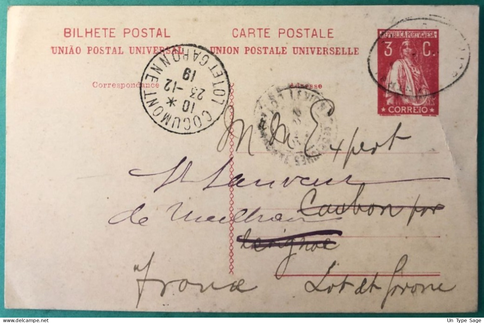 Portugal, Entier-carte Pour La France 1919 - (A1229) - Entiers Postaux