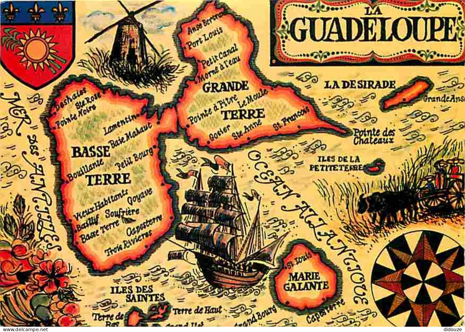 Guadeloupe - Carte Géographique - Blasons - CPM - Voir Scans Recto-Verso - Other & Unclassified