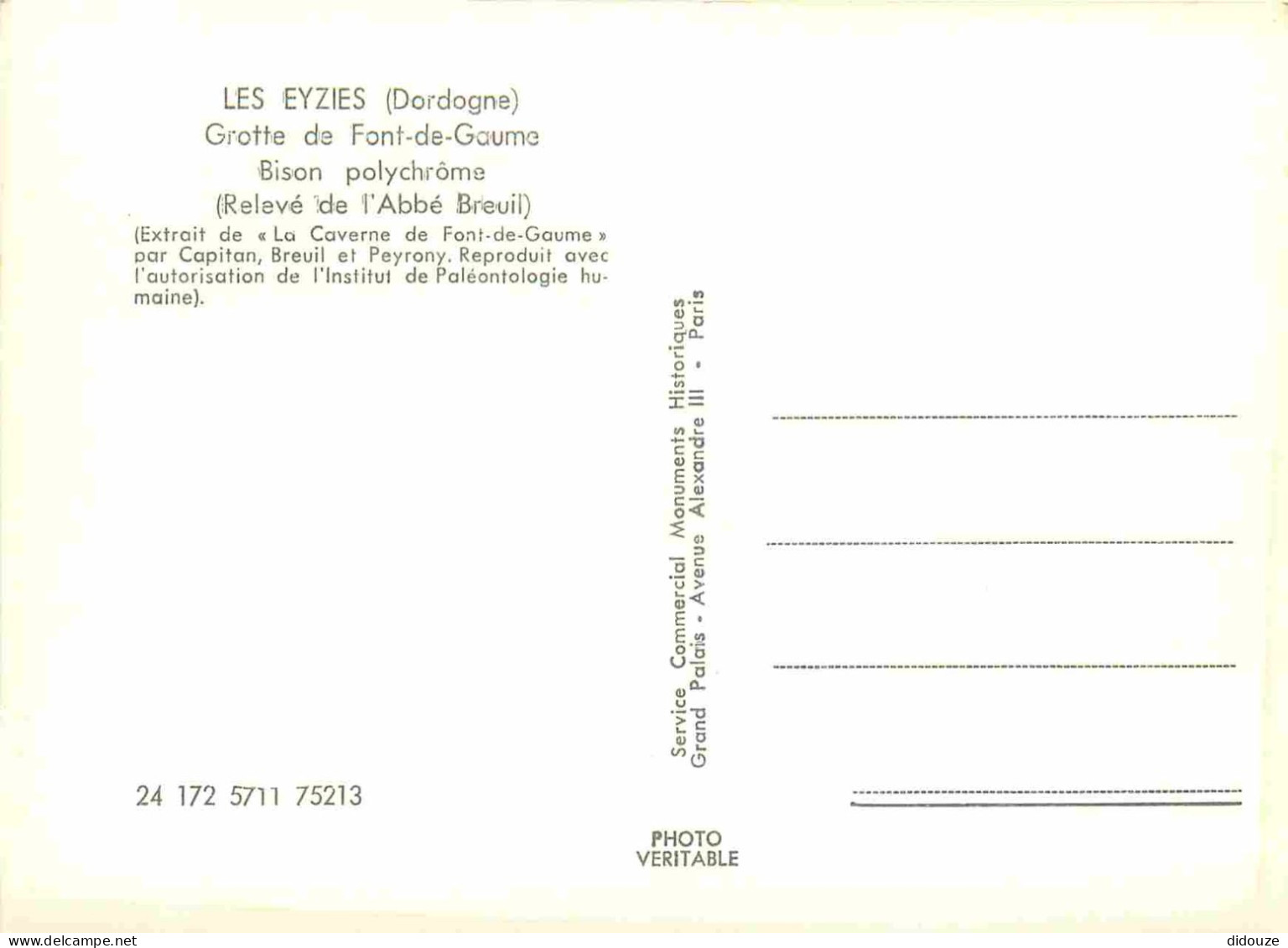 24 - Les Eyzies - Grotte De Font De Gaume - Bison Polychrome - Relevé De L'Abbé Breuil - Art Préhistorique - Mention Pho - Les Eyzies