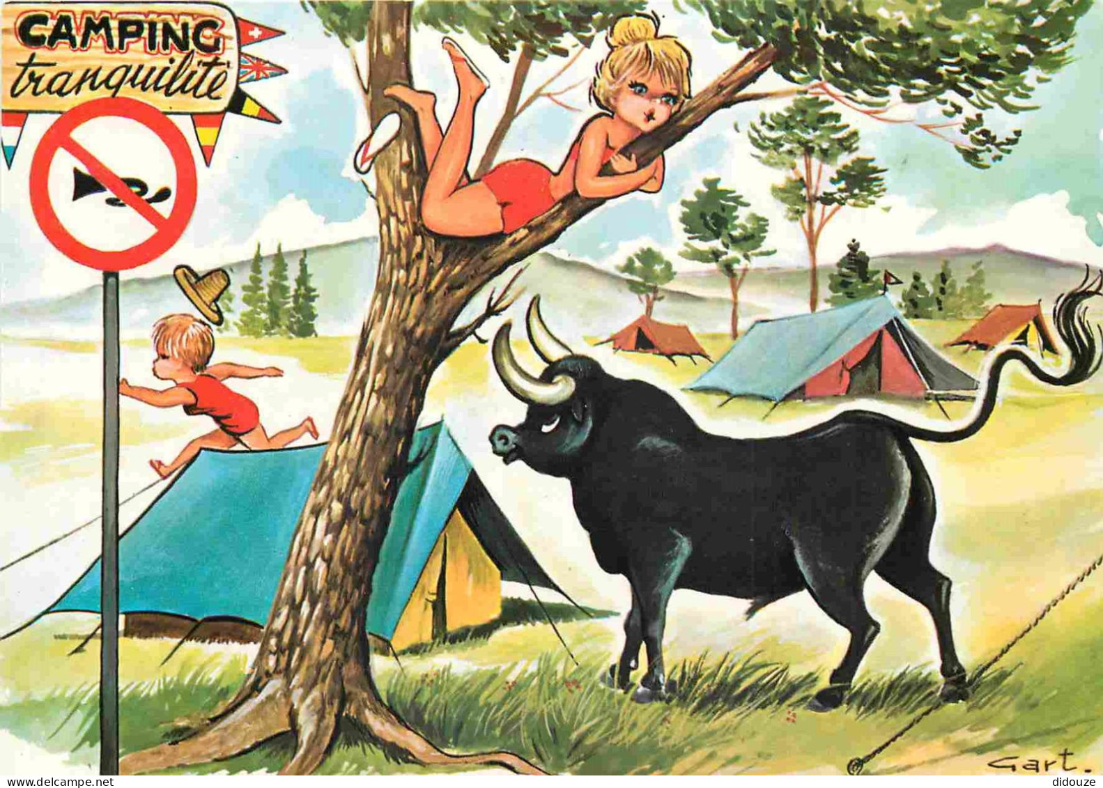 Animaux - Vaches - Camping Tranquille - Art Illustration Dessin De Cart - CPM - Carte Neuve - Voir Scans Recto-Verso - Koeien