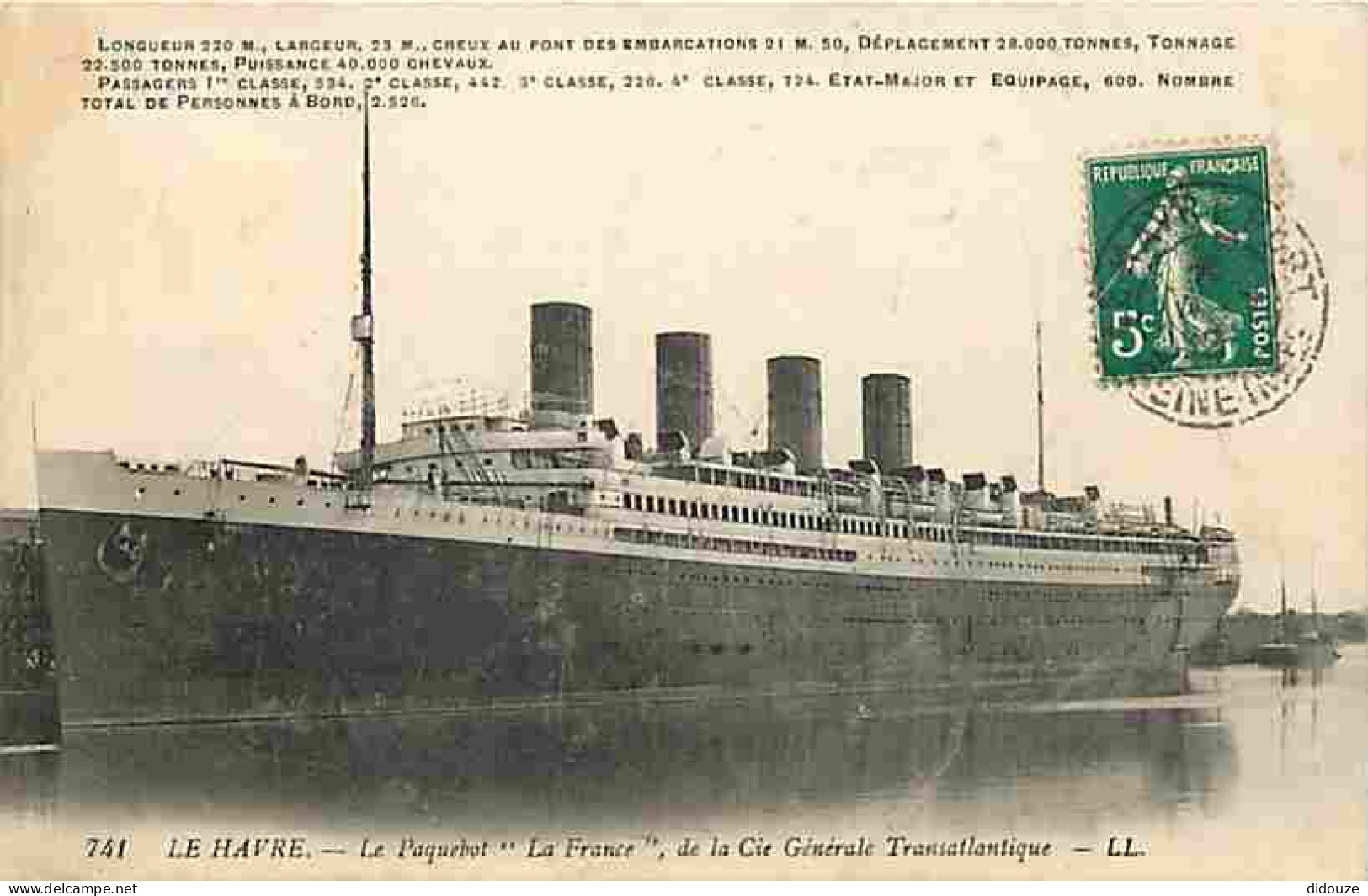 76 - Le Havre - Le Paquebot Le France De La Cie Générale Transatlantique - Bateaux - Oblitération Ronde De 1912 - CPA -  - Port