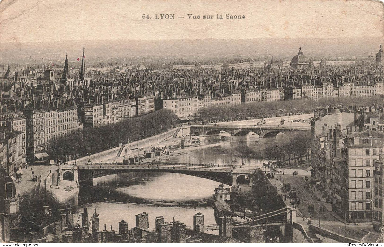 FRANCE - Lyon - Vue Sur La Saone - Vue Sur Une Partie De La Ville - Pont - Bateaux - Animé - Carte Postale Ancienne - Andere & Zonder Classificatie