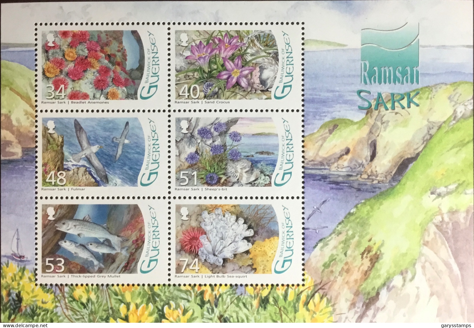 Guernsey 2008 Ramsar Sark Birds Fish Flowers Marine Life Sheetlet MNH - Altri & Non Classificati