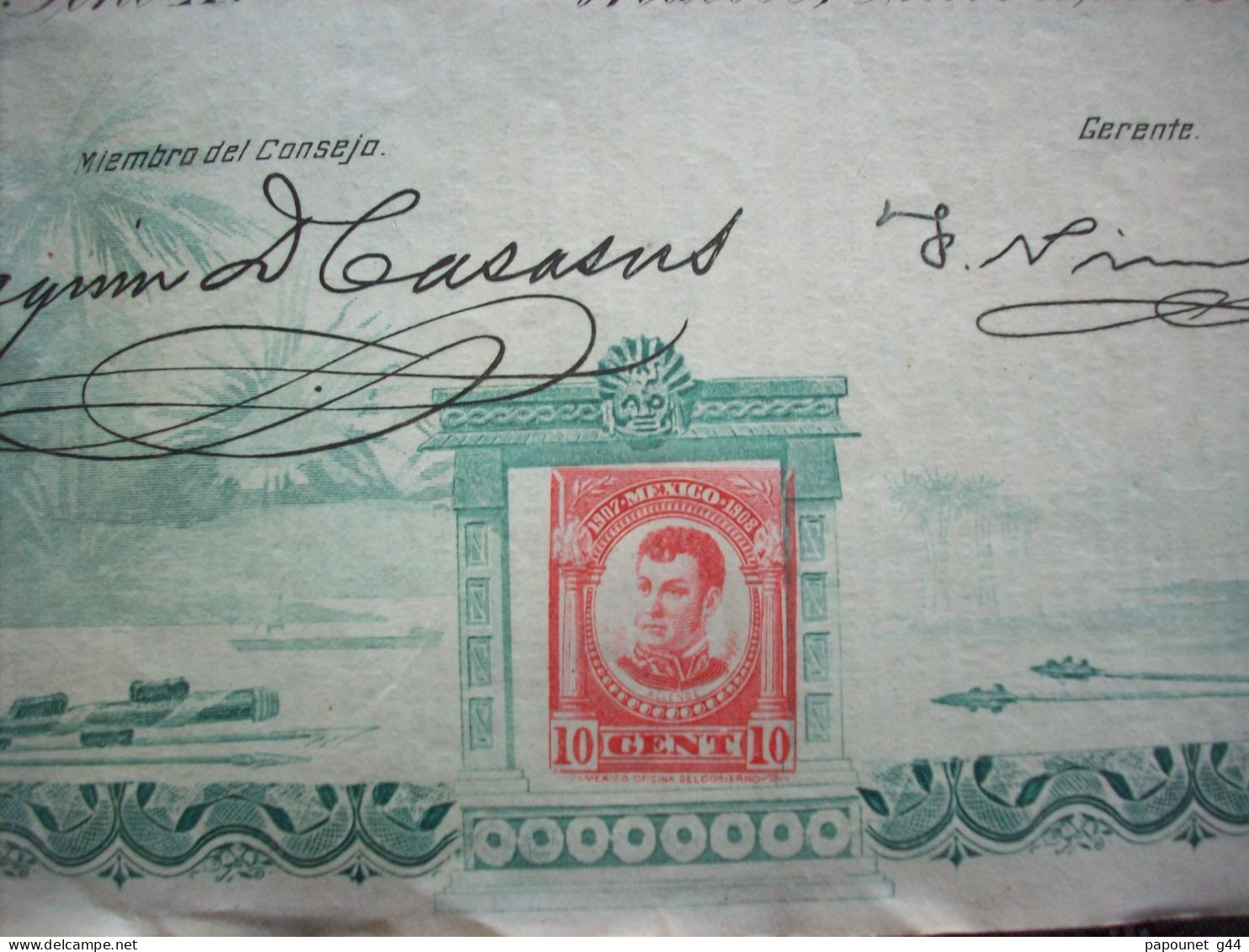 Action 1908 ( Banco Cantral Mexicano ) Très Belle Vignette Fiscale - Banque & Assurance