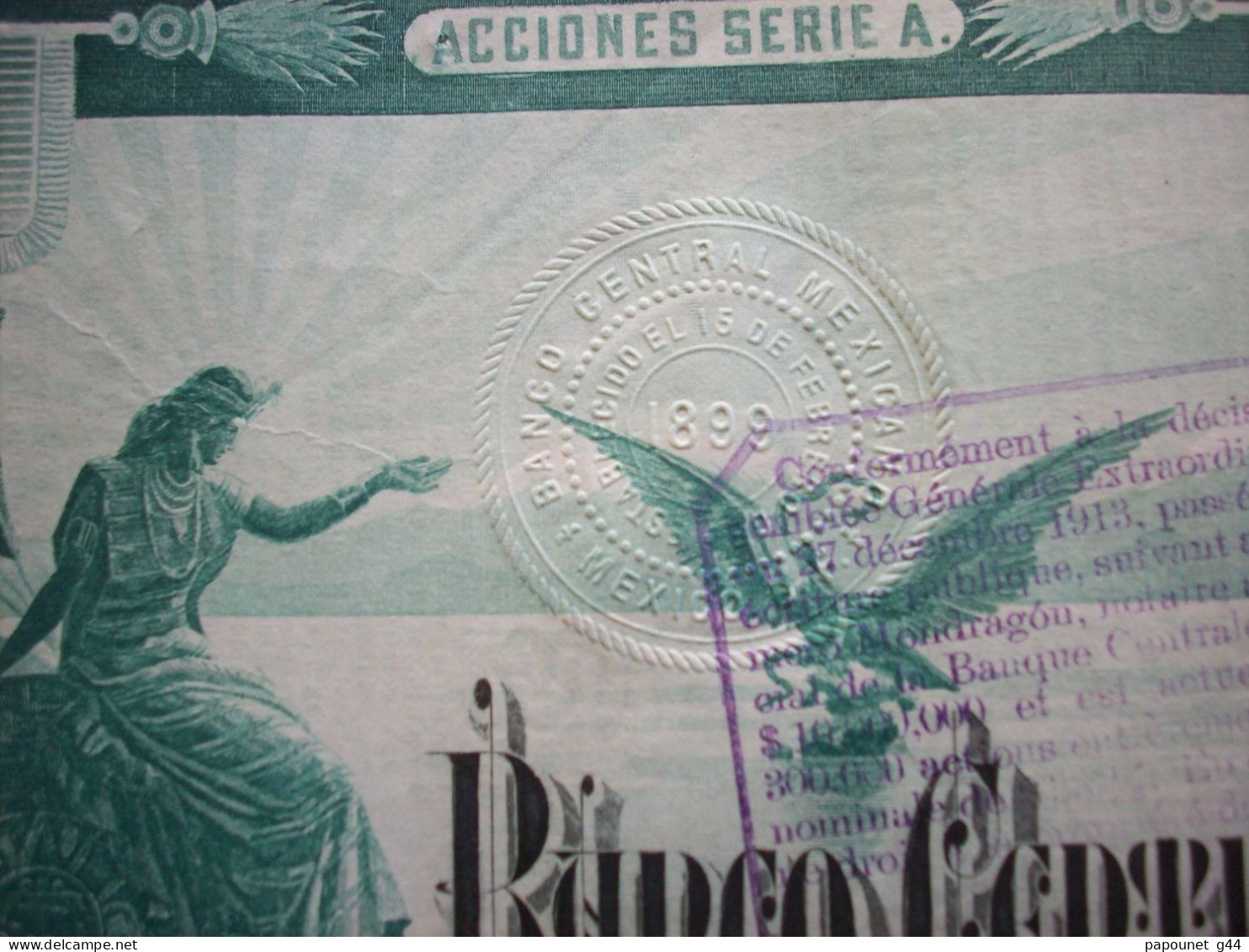 Action 1908 ( Banco Cantral Mexicano ) Très Belle Vignette Fiscale - Banco & Caja De Ahorros