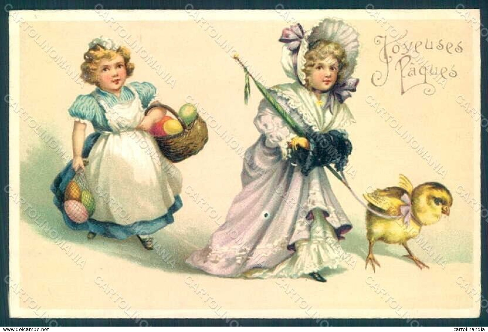 Artist Signed Children Girl Chick Easter Greetings Meissner & B Relief Pc HR0533 - Altri & Non Classificati